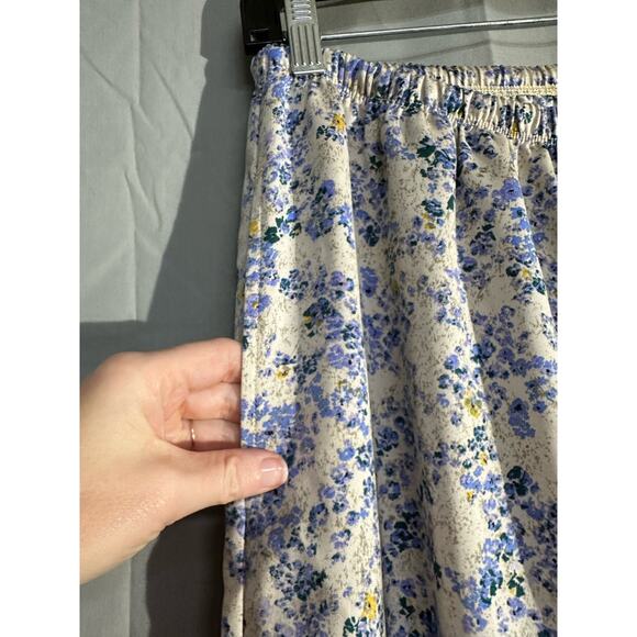 Uniqlo Pants Womens Large Beige Floral Satin Pockets Cottagecore Boho Wide Leg - Picture 6 of 9